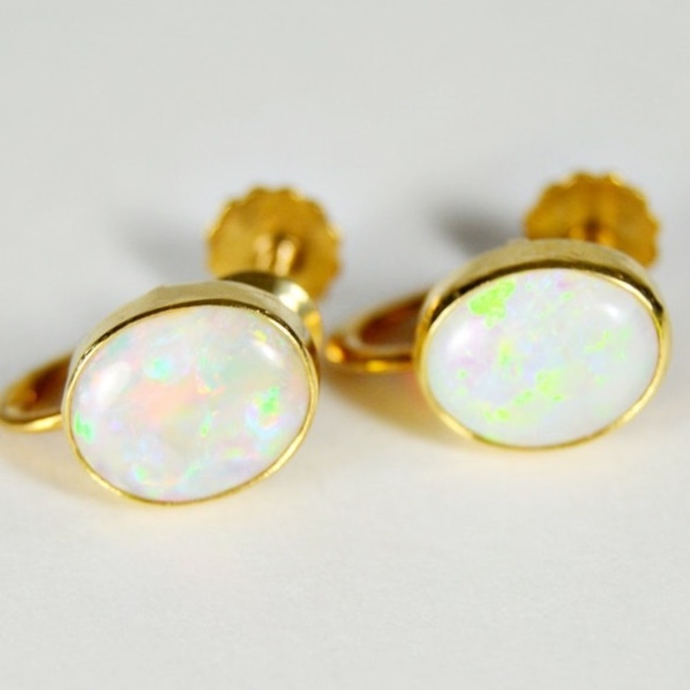 🔥Rare! 14k Solid Gold Non-Pierced Opal Earrings